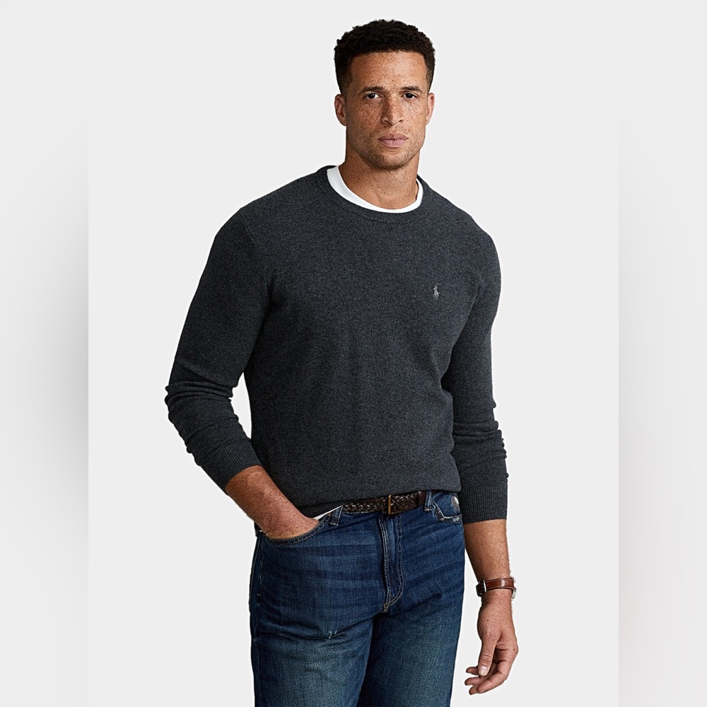 Polo Ralph Lauren 100% Merino Wool Crewneck Pullover Sweater Charcoal Gray 718
